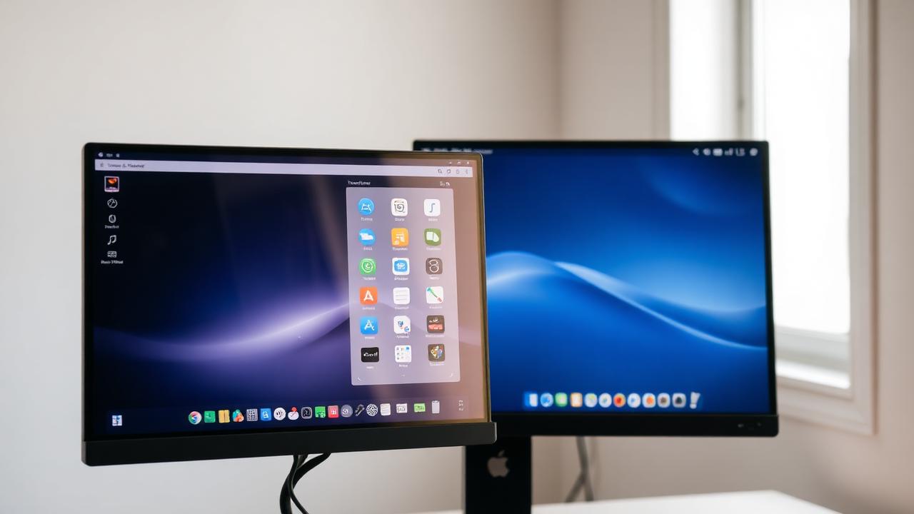 Computer desktop screens showing customized app icons on Windows and Mac