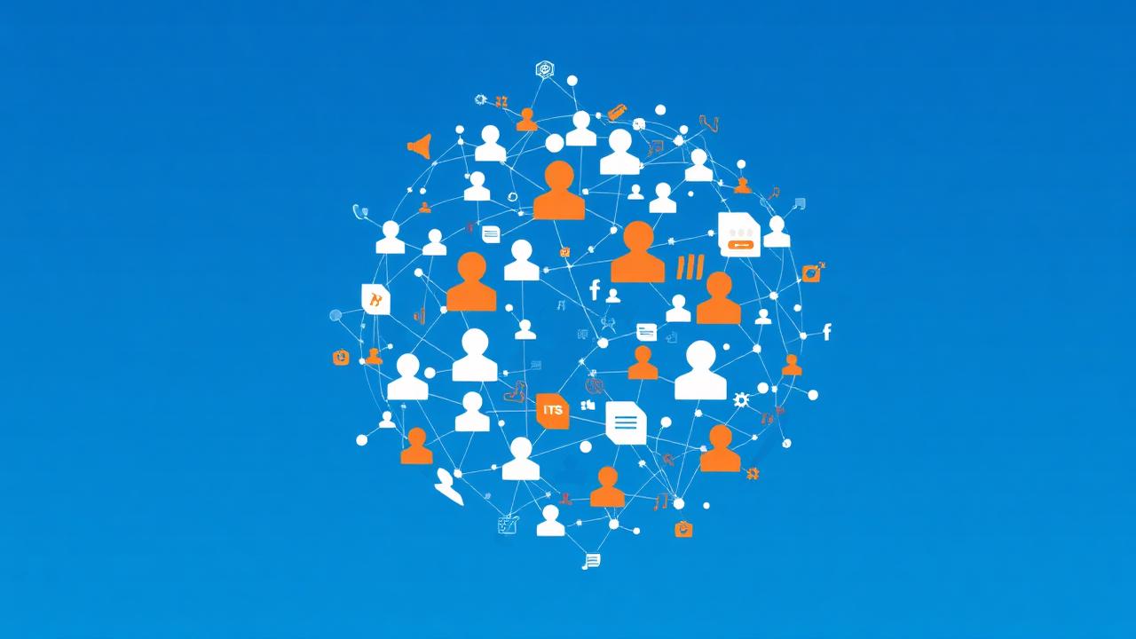 Connected people icons forming a globe representing Facebook user network