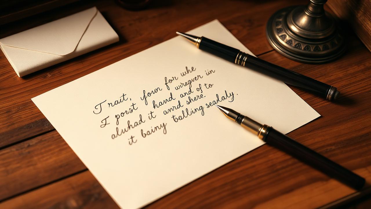 Handwritten letter on cream stationery with fountain pen and envelope