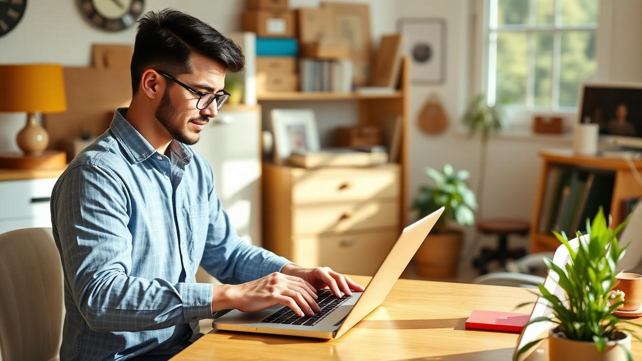 Person listing items for sale on laptop in home office