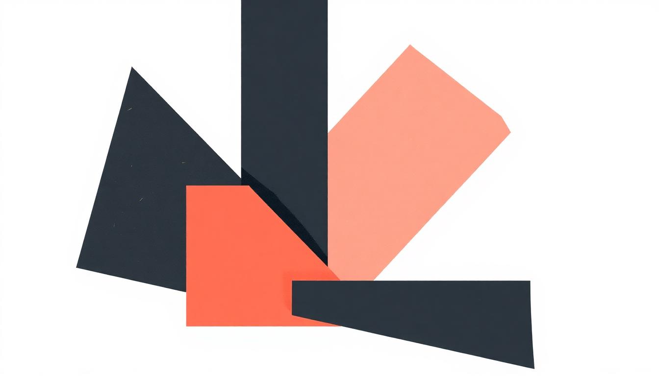 Editorial illustration of charcoal and coral geometric shapes representing personal brand identity and expert authority