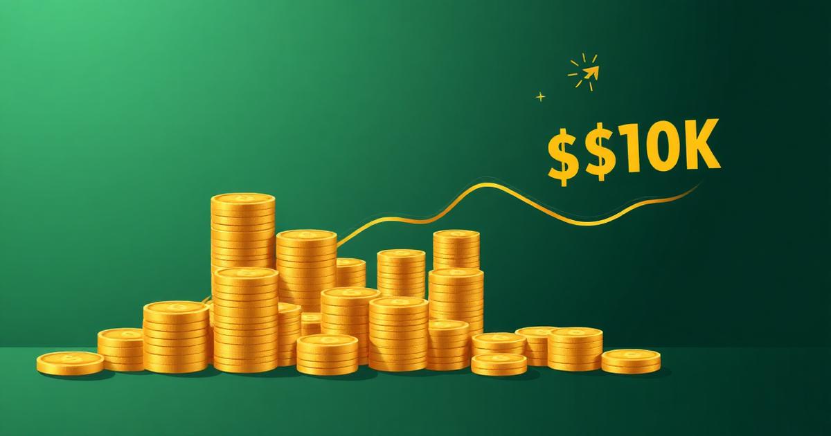 Illustration of gold coin stacks rising from $5K to $10K representing mentoring income scaling with multiple income streams
