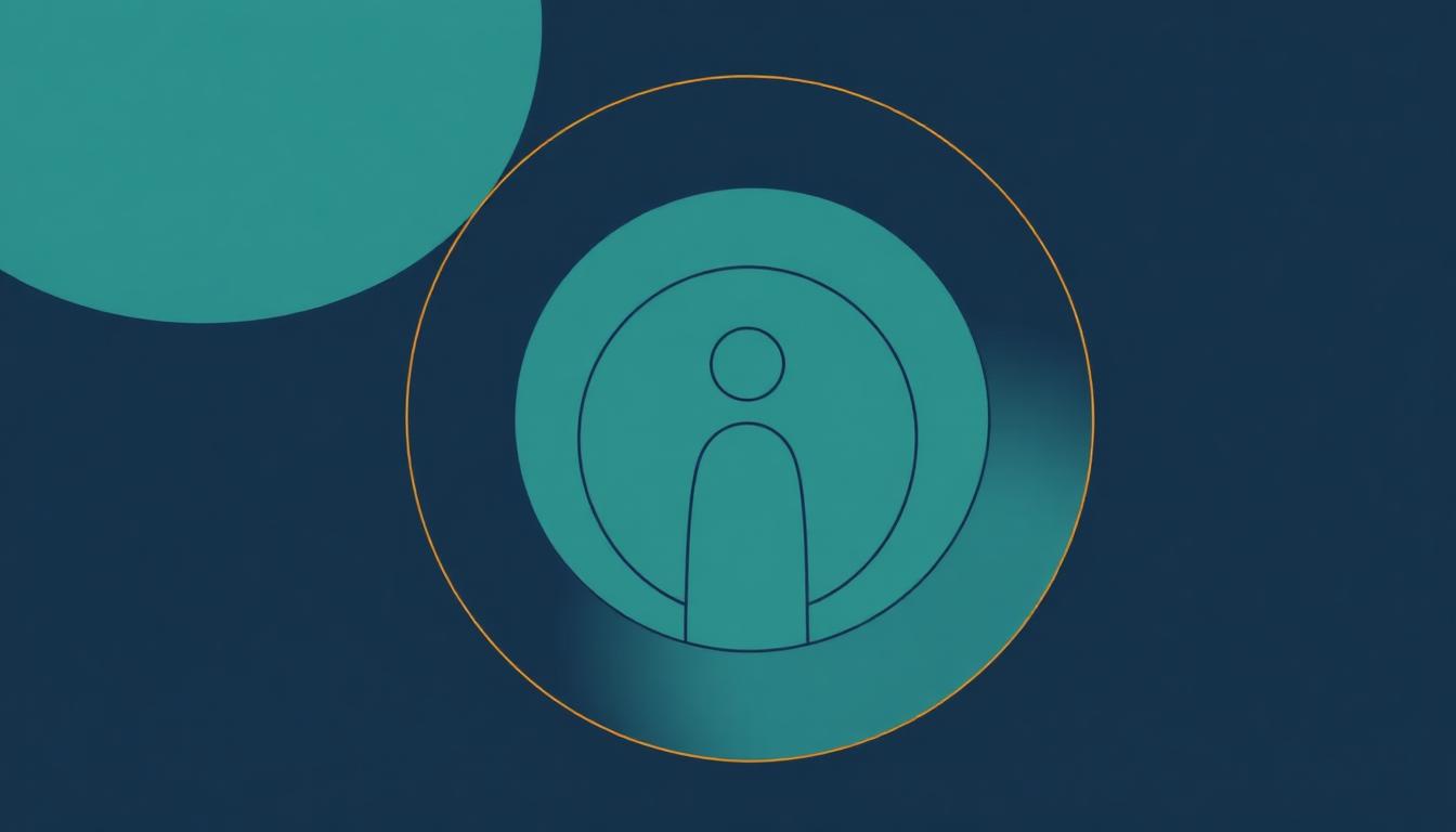 Editorial illustration representing professional boundaries in mentoring — a calm figure within structured concentric circles on a navy and teal background